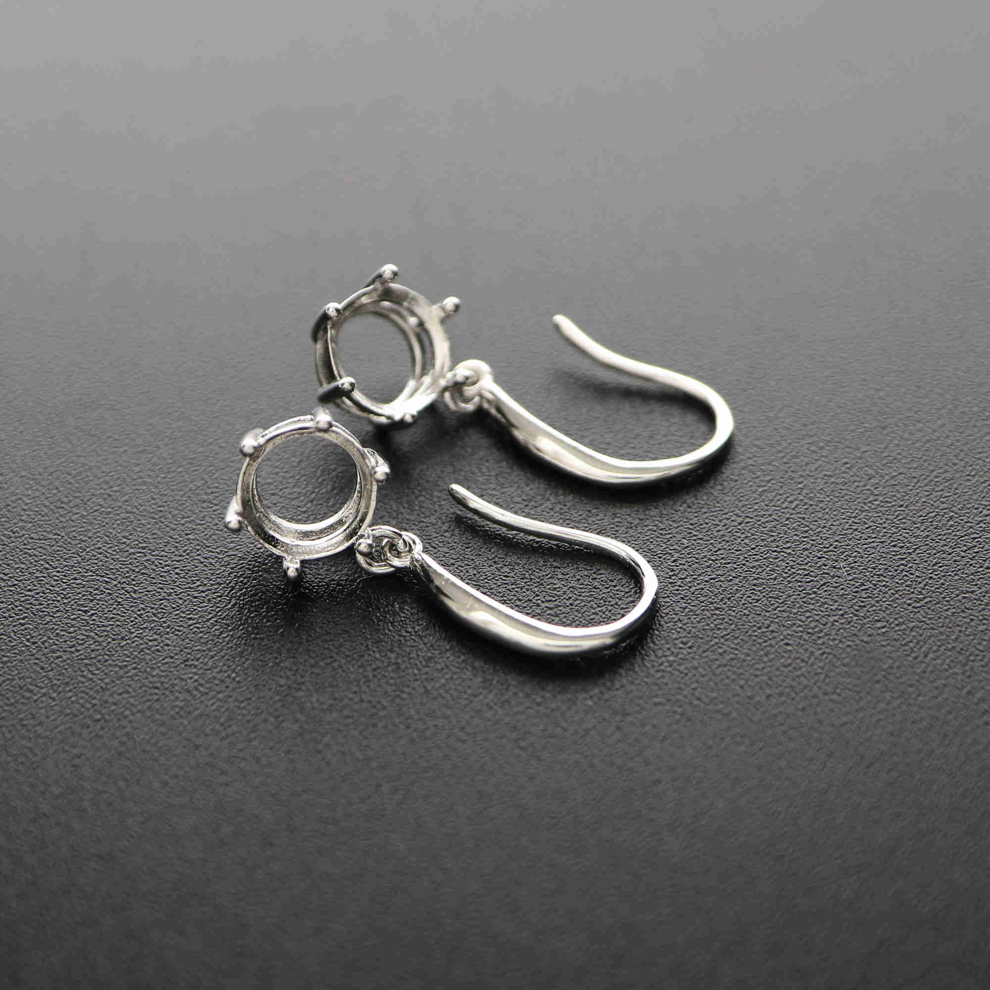 1Pair 5-8MM Round Solid 925 Sterling Silver DIY Prong Hook Earrings Settings Bezel 1702196 - Click Image to Close